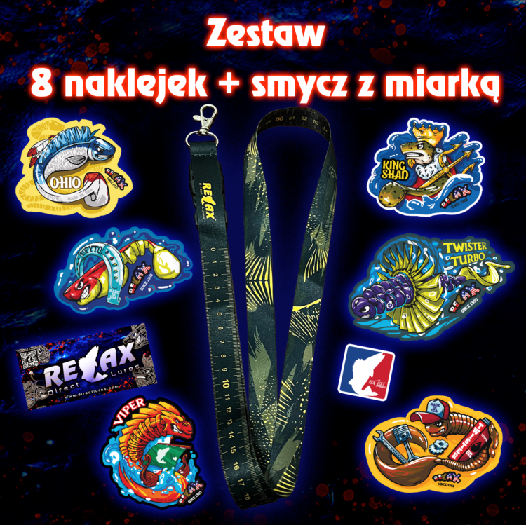 ZESTAW  SMYCZ Z MIARKĄ + NAKLEJKI 8 SZTUK